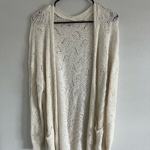 Cream Lace Knit Cardigan Sweater with Relaxed Silhouette